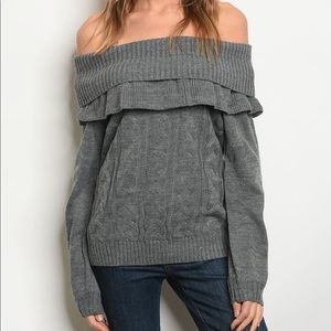 Gray Off-Shoulder Knit Sweater